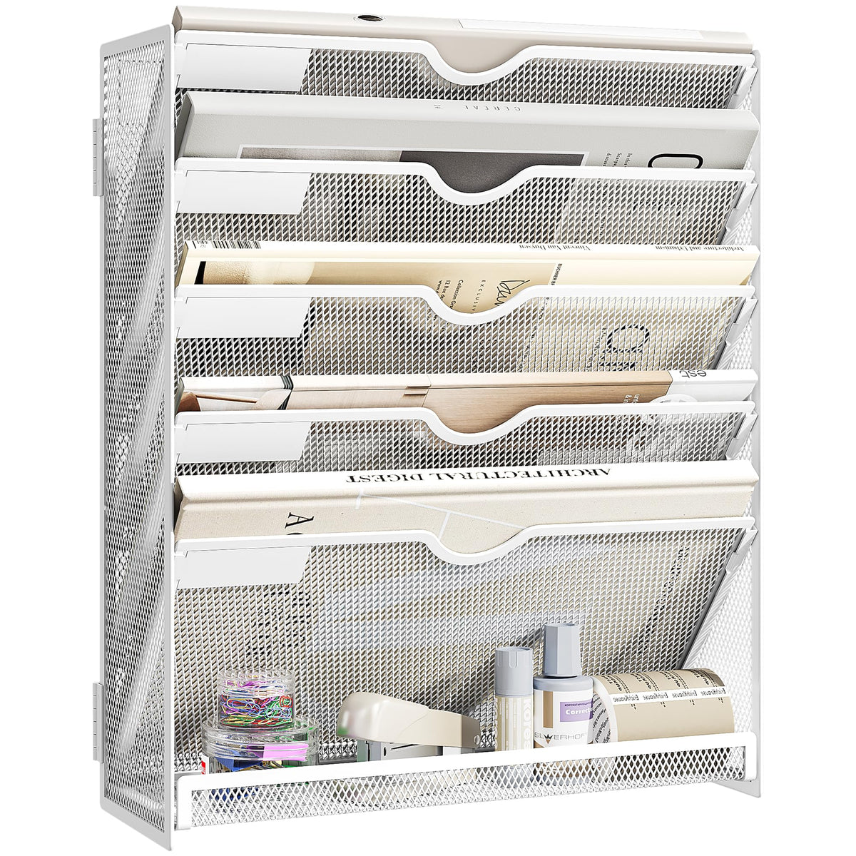 VITVITI Zeitschriften Wandhalter, 6 Fächer Stehsammler, Zeitungsständer, Magazinhalter für Ordner und Papiere, Büro Organizer für Schreibtischzubehör Ablage, Weiß