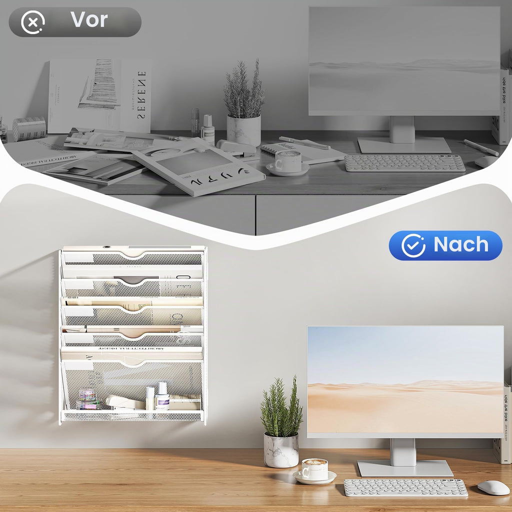 VITVITI Zeitschriften Wandhalter, 6 Fächer Stehsammler, Zeitungsständer, Magazinhalter für Ordner und Papiere, Büro Organizer für Schreibtischzubehör Ablage, Weiß