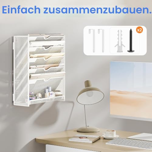 VITVITI Zeitschriften Wandhalter, 6 Fächer Stehsammler, Zeitungsständer, Magazinhalter für Ordner und Papiere, Büro Organizer für Schreibtischzubehör Ablage, Weiß