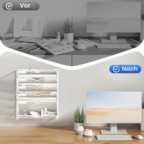 VITVITI Zeitschriften Wandhalter, 6 Fächer Stehsammler, Zeitungsständer, Magazinhalter für Ordner und Papiere, Büro Organizer für Schreibtischzubehör Ablage, Weiß