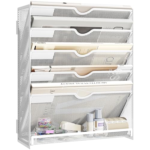 VITVITI Zeitschriften Wandhalter, 6 Fächer Stehsammler, Zeitungsständer, Magazinhalter für Ordner und Papiere, Büro Organizer für Schreibtischzubehör Ablage, Weiß