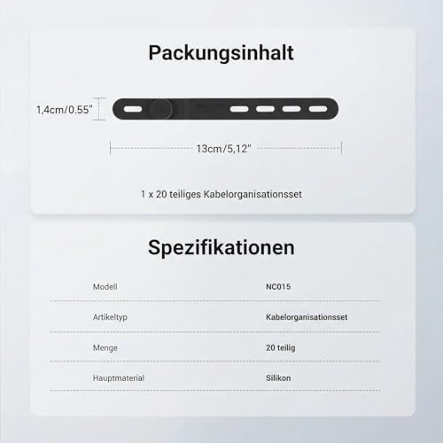 NEEWER 20 Stück Kabelbinder aus Silikon, verstellbare wiederverwendbare Kabelorganizer für Schreibtisch, Datenkabelhalter Management Gurt Zubehör mit Schnallen für Strom Audio Lade Elektrokabel, NC015
