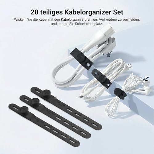 NEEWER 20 Stück Kabelbinder aus Silikon, verstellbare wiederverwendbare Kabelorganizer für Schreibtisch, Datenkabelhalter Management Gurt Zubehör mit Schnallen für Strom Audio Lade Elektrokabel, NC015