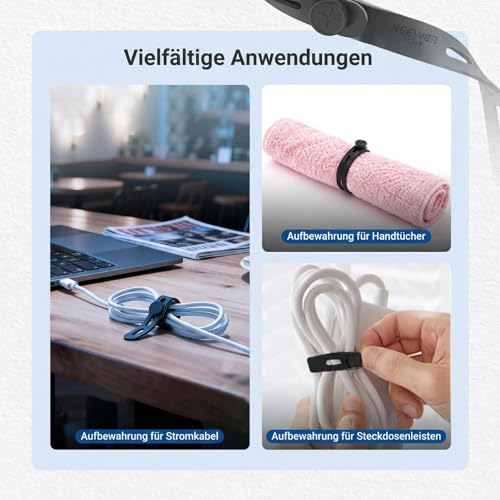 NEEWER 20 Stück Kabelbinder aus Silikon, verstellbare wiederverwendbare Kabelorganizer für Schreibtisch, Datenkabelhalter Management Gurt Zubehör mit Schnallen für Strom Audio Lade Elektrokabel, NC015