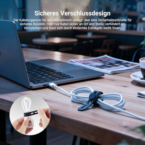 NEEWER 20 Stück Kabelbinder aus Silikon, verstellbare wiederverwendbare Kabelorganizer für Schreibtisch, Datenkabelhalter Management Gurt Zubehör mit Schnallen für Strom Audio Lade Elektrokabel, NC015