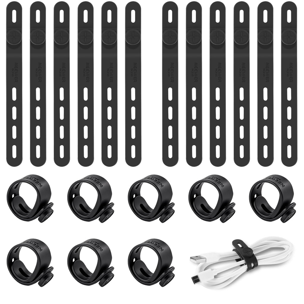 NEEWER 20 Stück Kabelbinder aus Silikon, verstellbare wiederverwendbare Kabelorganizer für Schreibtisch, Datenkabelhalter Management Gurt Zubehör mit Schnallen für Strom Audio Lade Elektrokabel, NC015