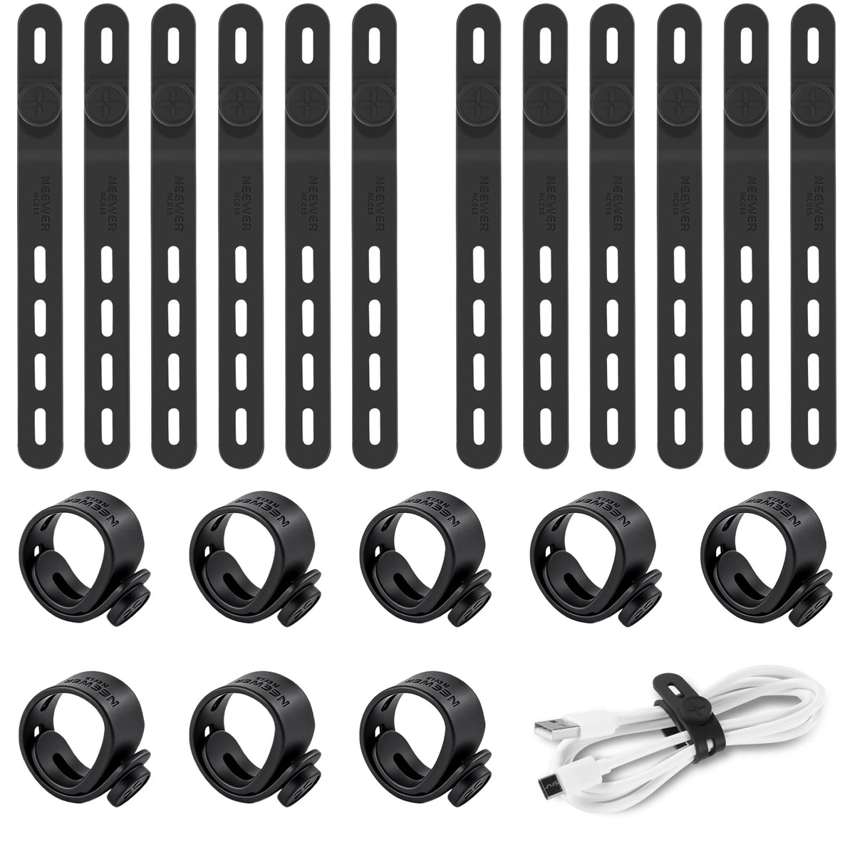 NEEWER 20 Stück Kabelbinder aus Silikon, verstellbare wiederverwendbare Kabelorganizer für Schreibtisch, Datenkabelhalter Management Gurt Zubehör mit Schnallen für Strom Audio Lade Elektrokabel, NC015