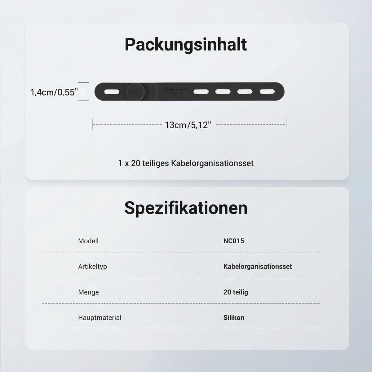 NEEWER 20 Stück Kabelbinder aus Silikon, verstellbare wiederverwendbare Kabelorganizer für Schreibtisch, Datenkabelhalter Management Gurt Zubehör mit Schnallen für Strom Audio Lade Elektrokabel, NC015