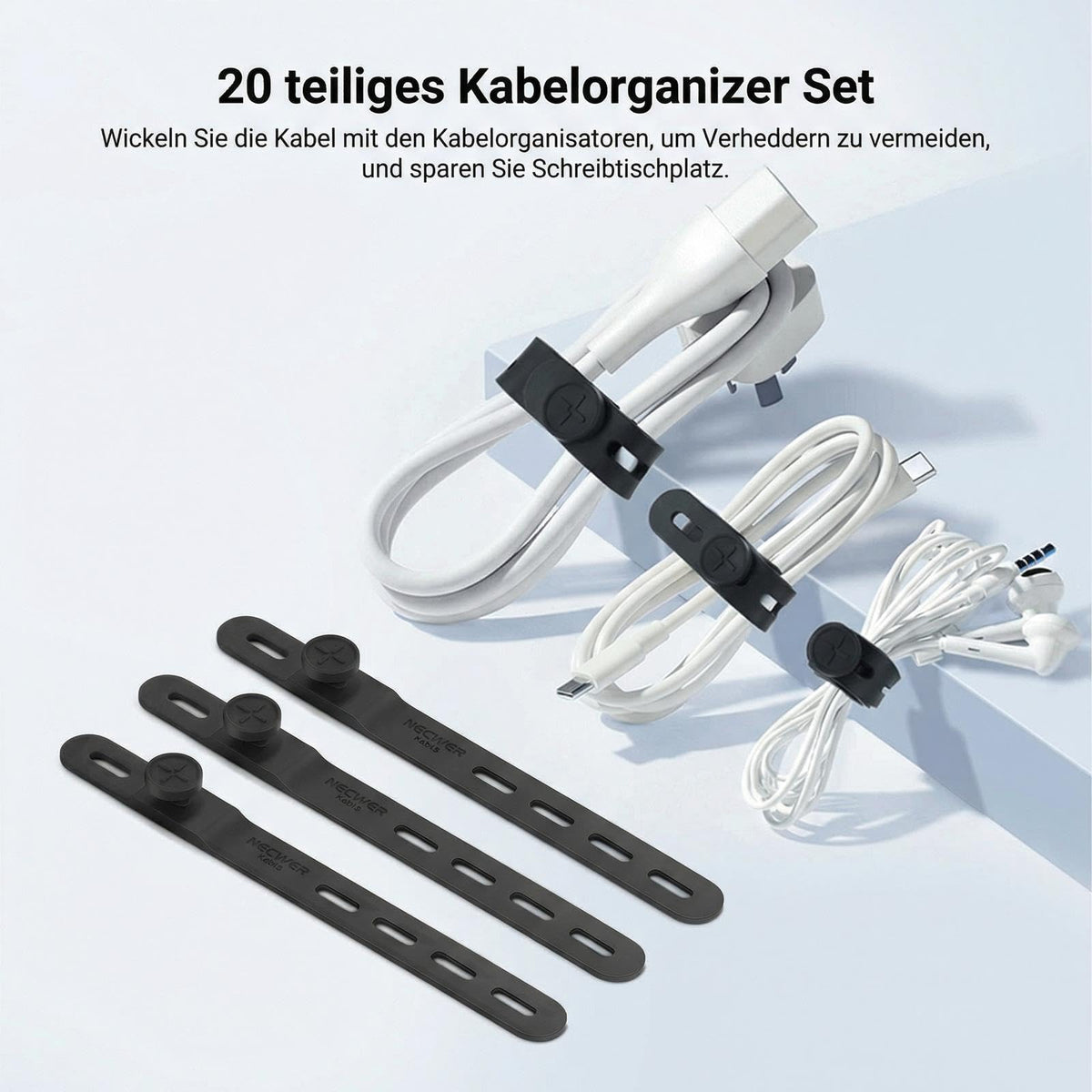 NEEWER 20 Stück Kabelbinder aus Silikon, verstellbare wiederverwendbare Kabelorganizer für Schreibtisch, Datenkabelhalter Management Gurt Zubehör mit Schnallen für Strom Audio Lade Elektrokabel, NC015