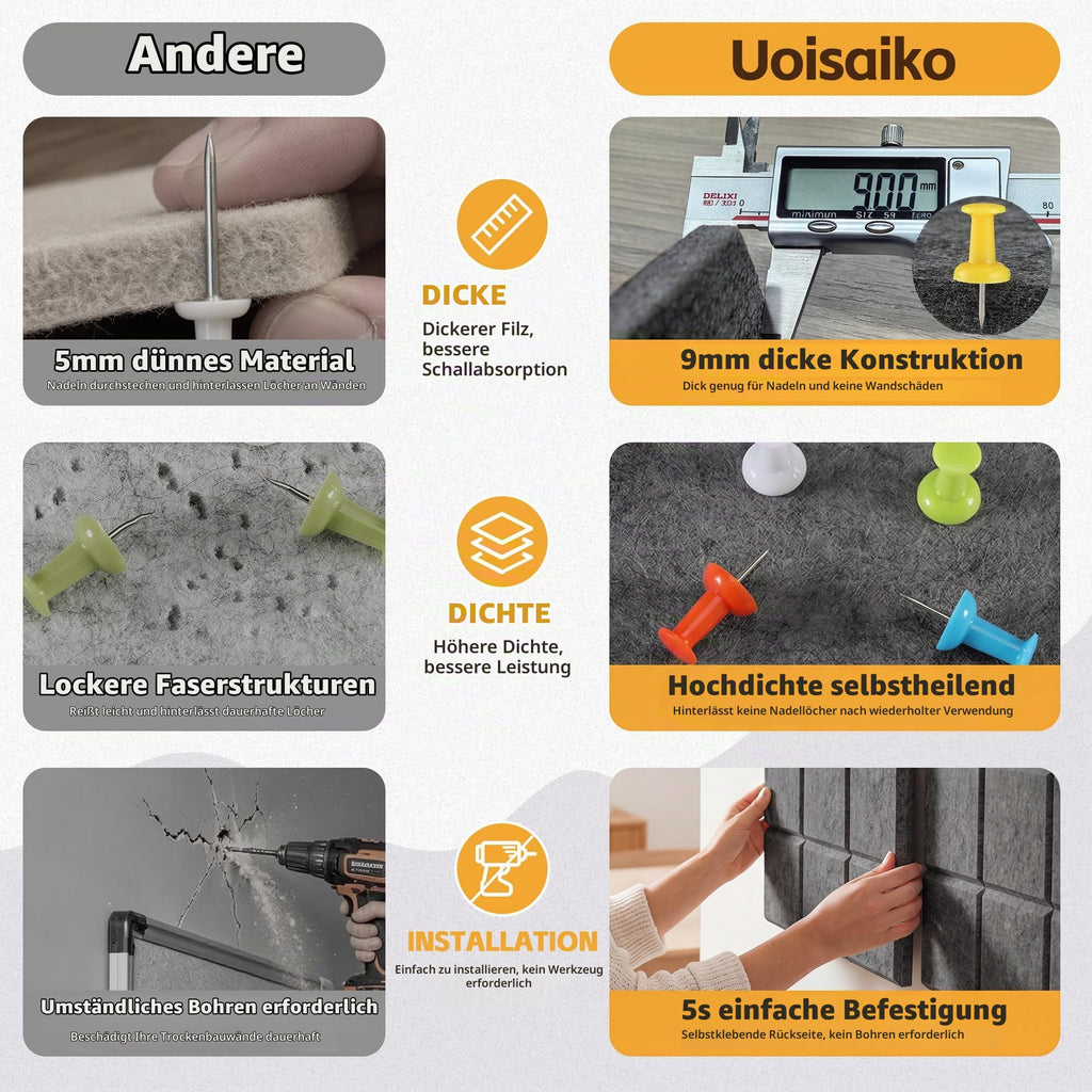 Filz Pinnwand Selbstklebend, Modern Korkwand Alternative, 6er-Set