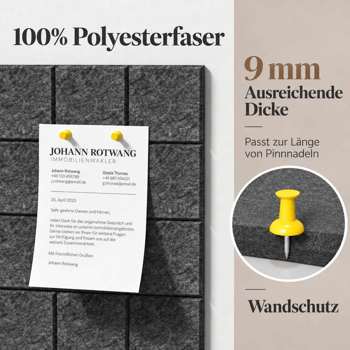 Filz Pinnwand Selbstklebend, Modern Korkwand Alternative, 6er-Set