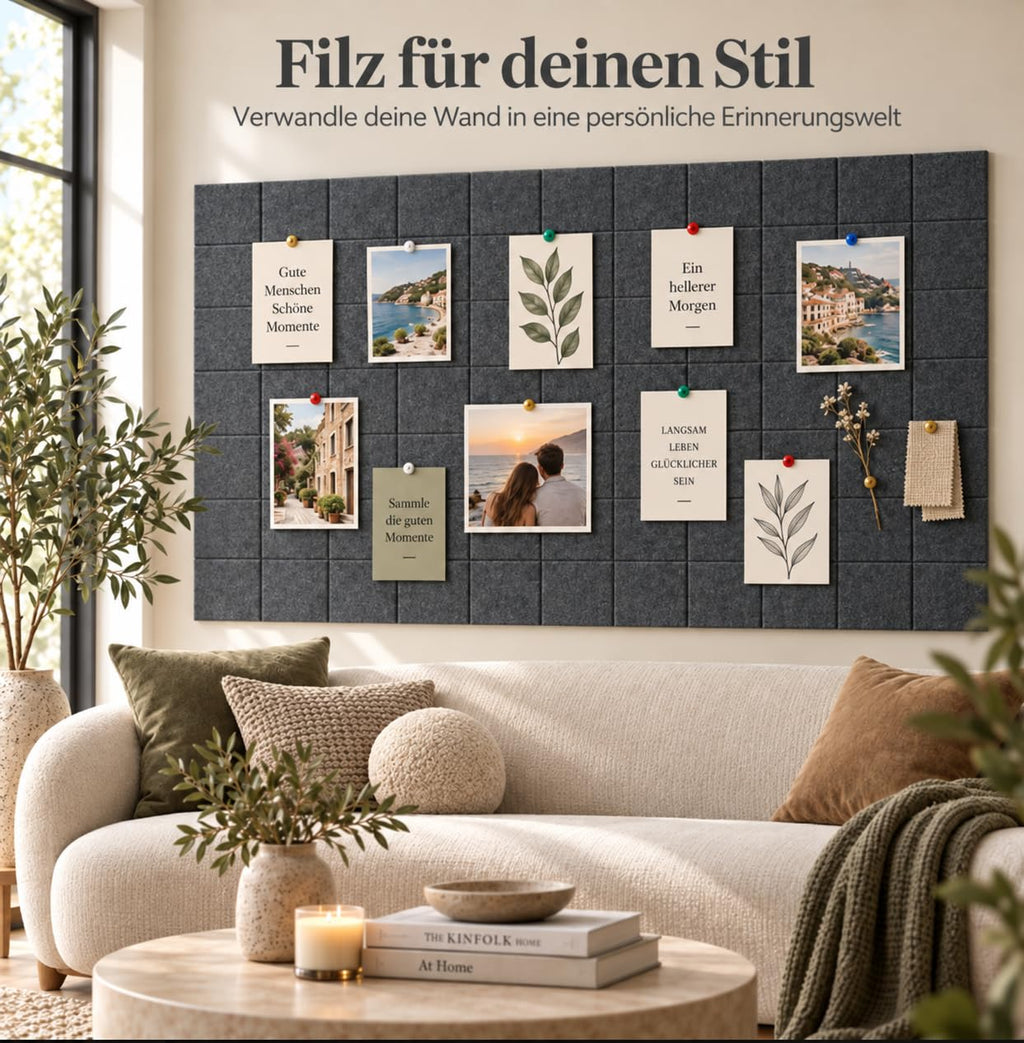 Filz Pinnwand Selbstklebend, Modern Korkwand Alternative, 6er-Set