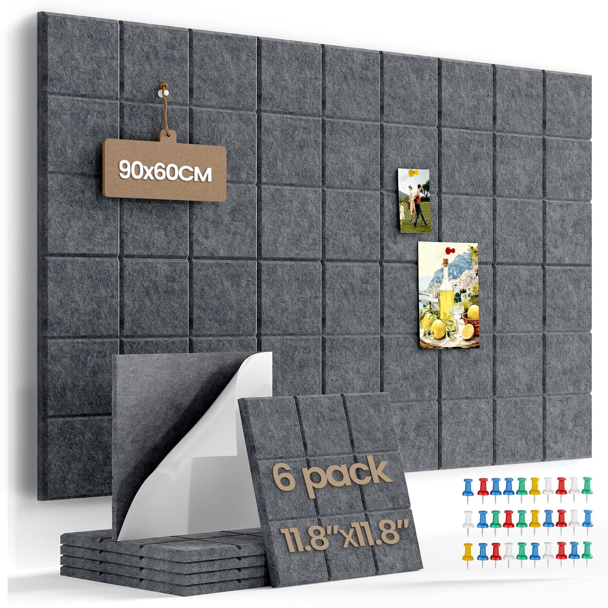 Filz Pinnwand Selbstklebend, Modern Korkwand Alternative, 6er-Set
