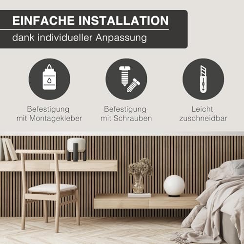 4er Set Akustikpaneele Holz 120x60 cm – extra dick 2,1 cm I Holzpaneele mit Echtholz-Furnier für akustische Schallabsorption & optimale Raumakustik I Wandpaneele Holz in Eiche Royal