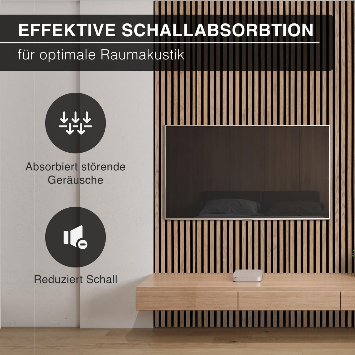 4er Set Akustikpaneele Holz 120x60 cm – extra dick 2,1 cm I Holzpaneele mit Echtholz-Furnier für akustische Schallabsorption & optimale Raumakustik I Wandpaneele Holz in Eiche Royal