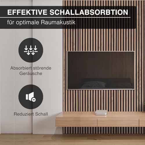 4er Set Akustikpaneele Holz 120x60 cm – extra dick 2,1 cm I Holzpaneele mit Echtholz-Furnier für akustische Schallabsorption & optimale Raumakustik I Wandpaneele Holz in Eiche Royal