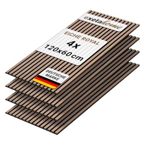 4er Set Akustikpaneele Holz 120x60 cm – extra dick 2,1 cm I Holzpaneele mit Echtholz-Furnier für akustische Schallabsorption & optimale Raumakustik I Wandpaneele Holz in Eiche Royal