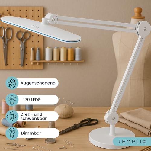 SEMPLIX LED Arbeits-Lampe Weiß: (117 PCS LED, 4fach dimmbar) Mit Tischstandfuß und -Klemme, höhenverstellbarem Lampenarm