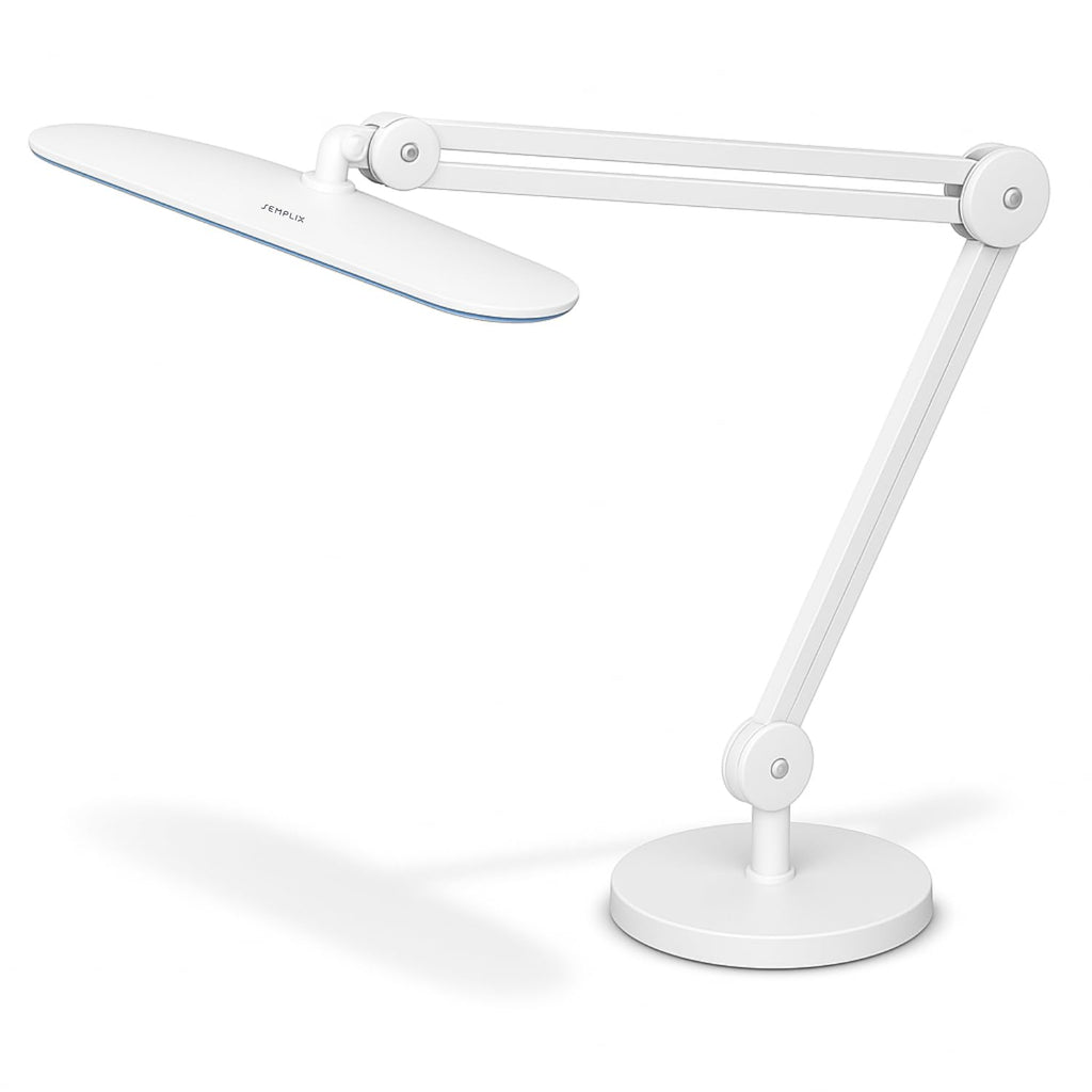 SEMPLIX LED Arbeits-Lampe Weiß: (117 PCS LED, 4fach dimmbar) Mit Tischstandfuß und -Klemme, höhenverstellbarem Lampenarm