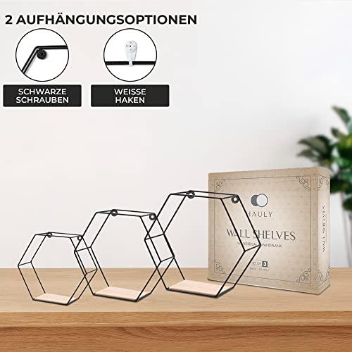3er Hexagon Wandregal Set, Schwarze Metall Schweberegale Mit Holzablage, Modernes Wabenregal Für Wohnzimmer, Schlafzimmer, Küche & Büro, Stabiles Stahlrahmen Regale Mit Schrauben & Montagezubehör