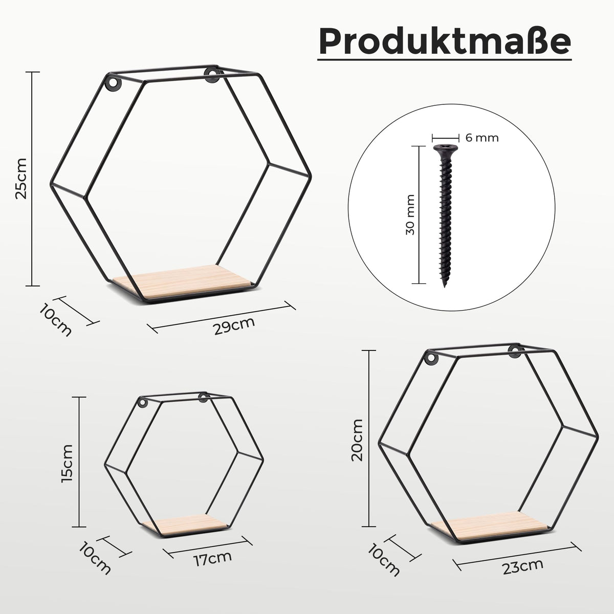 3er Hexagon Wandregal Set, Schwarze Metall Schweberegale Mit Holzablage, Modernes Wabenregal Für Wohnzimmer, Schlafzimmer, Küche & Büro, Stabiles Stahlrahmen Regale Mit Schrauben & Montagezubehör
