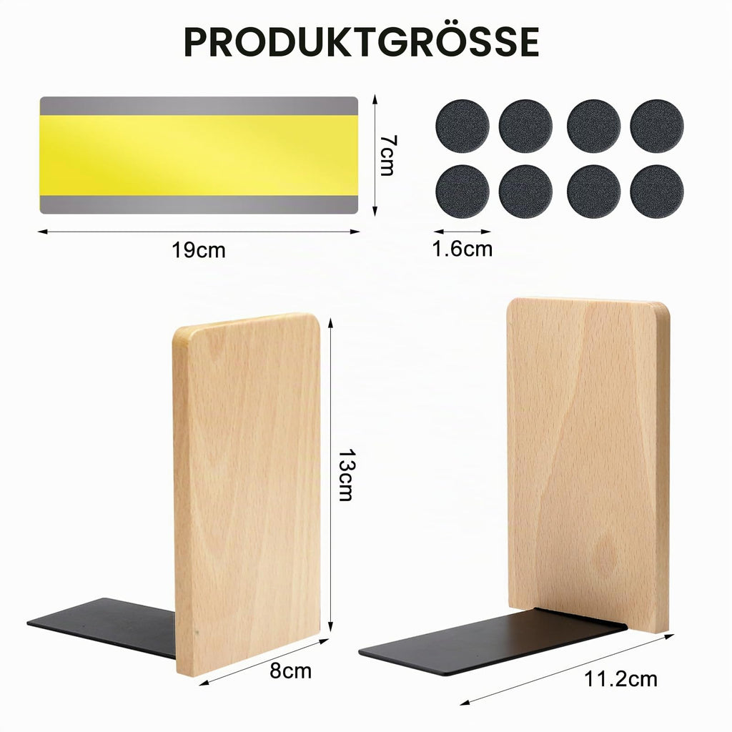 HENGBIRD 2 Stück Buchstütze Holz Bücherstütze mit 1 Lesezeichen, Buchenholz BüCherstützen für Buchhalter, Buchstützen Holz für Bücher CD Schallplatten, Schwere Bookends für Zuhause Büro Bücherei
