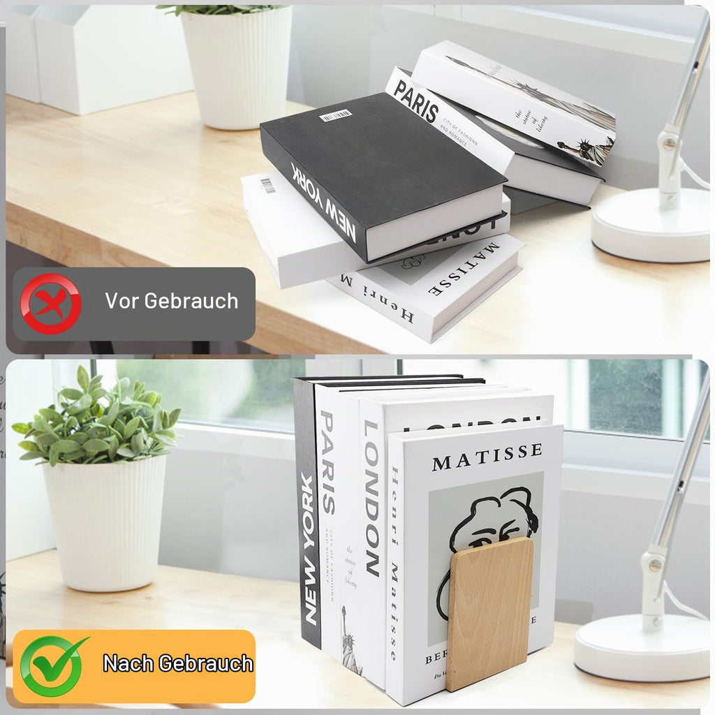HENGBIRD 2 Stück Buchstütze Holz Bücherstütze mit 1 Lesezeichen, Buchenholz BüCherstützen für Buchhalter, Buchstützen Holz für Bücher CD Schallplatten, Schwere Bookends für Zuhause Büro Bücherei