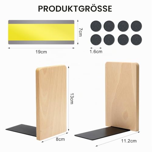 HENGBIRD 2 Stück Buchstütze Holz Bücherstütze mit 1 Lesezeichen, Buchenholz BüCherstützen für Buchhalter, Buchstützen Holz für Bücher CD Schallplatten, Schwere Bookends für Zuhause Büro Bücherei