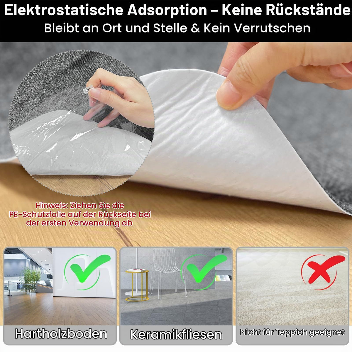 Bürostuhl Unterlage 90x120cm, Bodenschutzmatte, Kratzfest, dunkelgrau