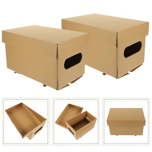 DOITOOL Papier Aufbewahrungsbox 2 Stück mit Deckel, Khaki, Groß