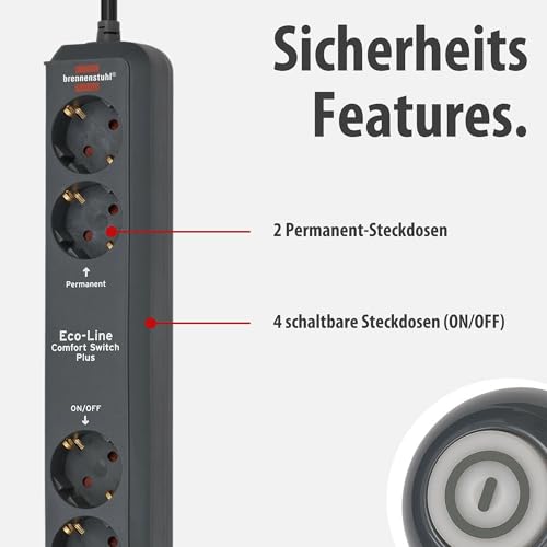 Brennenstuhl Eco-Line Comfort Switch Plus Steckdosenleiste 6-Fach