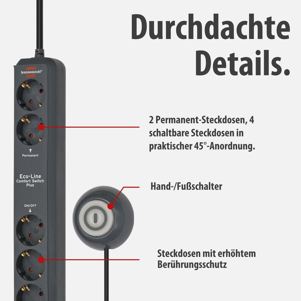 Brennenstuhl Eco-Line Comfort Switch Plus Steckdosenleiste 6-Fach
