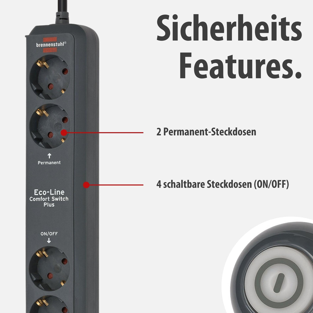 Brennenstuhl Eco-Line Comfort Switch Plus Steckdosenleiste 6-Fach