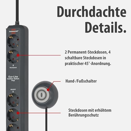 Brennenstuhl Eco-Line Comfort Switch Plus Steckdosenleiste 6-Fach