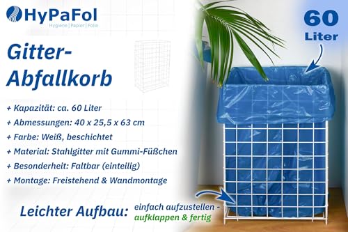 Hypafol Abfallkorb 60 L | Weiß, Metall beschichtet | zusammenlegbar, stabil