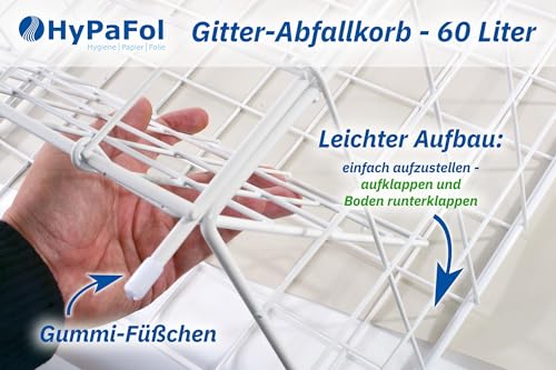Hypafol Abfallkorb 60 L | Weiß, Metall beschichtet | zusammenlegbar, stabil