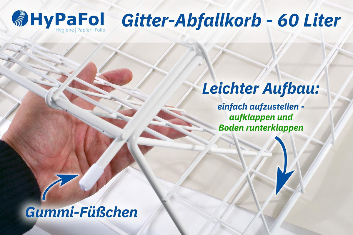 Hypafol Abfallkorb 60 L | Weiß, Metall beschichtet | zusammenlegbar, stabil