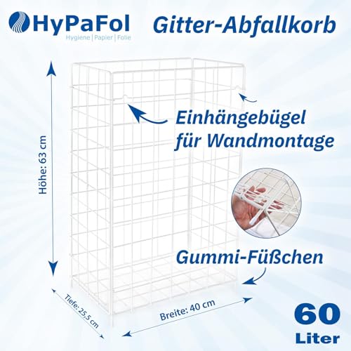 Hypafol Abfallkorb 60 L | Weiß, Metall beschichtet | zusammenlegbar, stabil