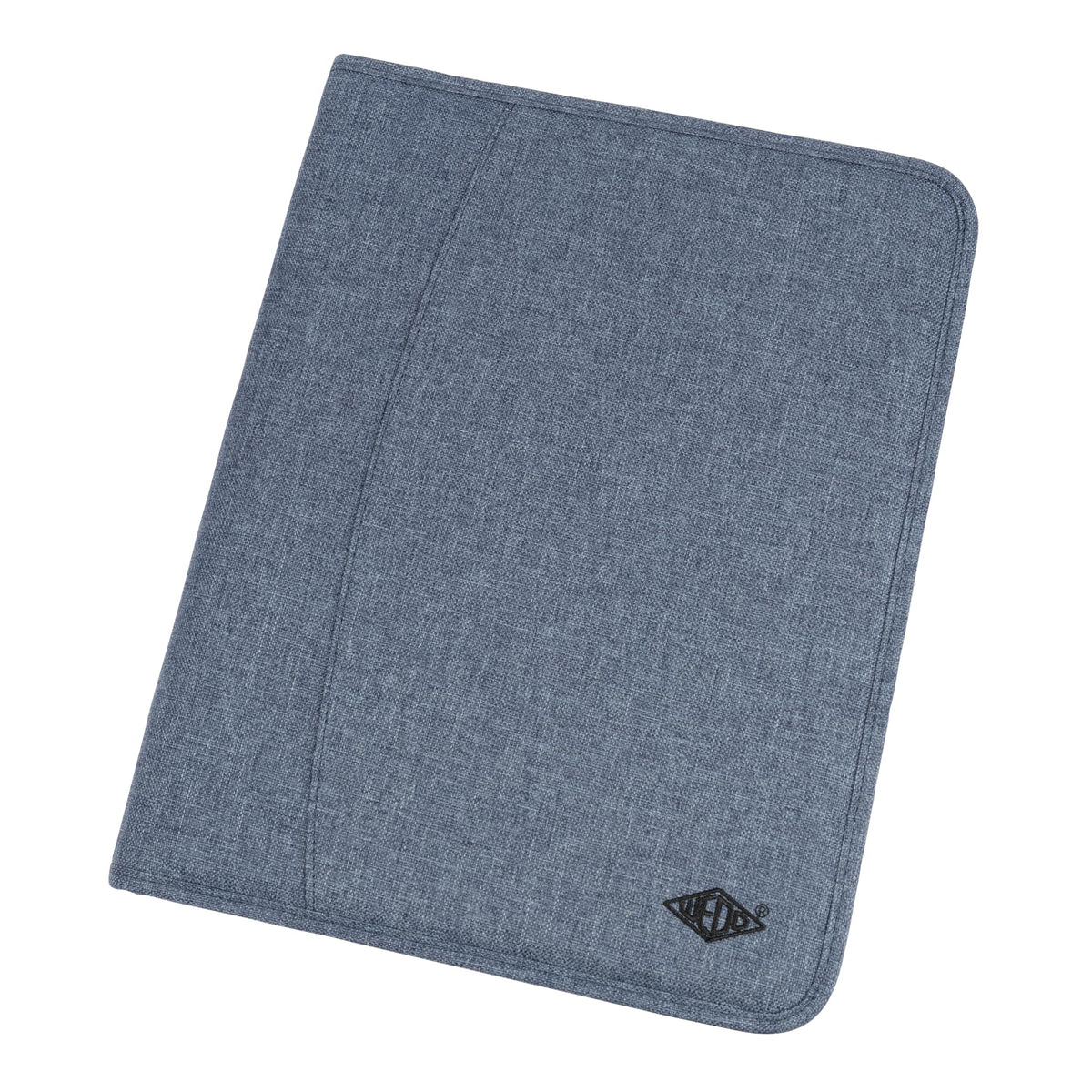 WEDO Schreibmappe A4 Denim mit Reißverschluss, Farbe Blau, 3 Kartensteckplätze, Steckplätze mit elastischem Gummiband für Stifte, großes Blätterfach hinter der Schreibfläche, kleines Linealfach