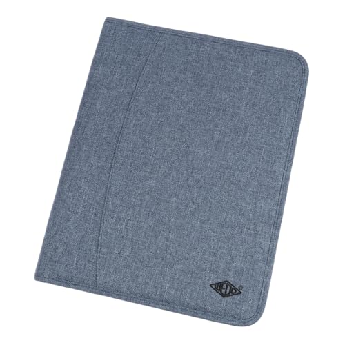 WEDO Schreibmappe A4 Denim mit Reißverschluss, Farbe Blau, 3 Kartensteckplätze, Steckplätze mit elastischem Gummiband für Stifte, großes Blätterfach hinter der Schreibfläche, kleines Linealfach