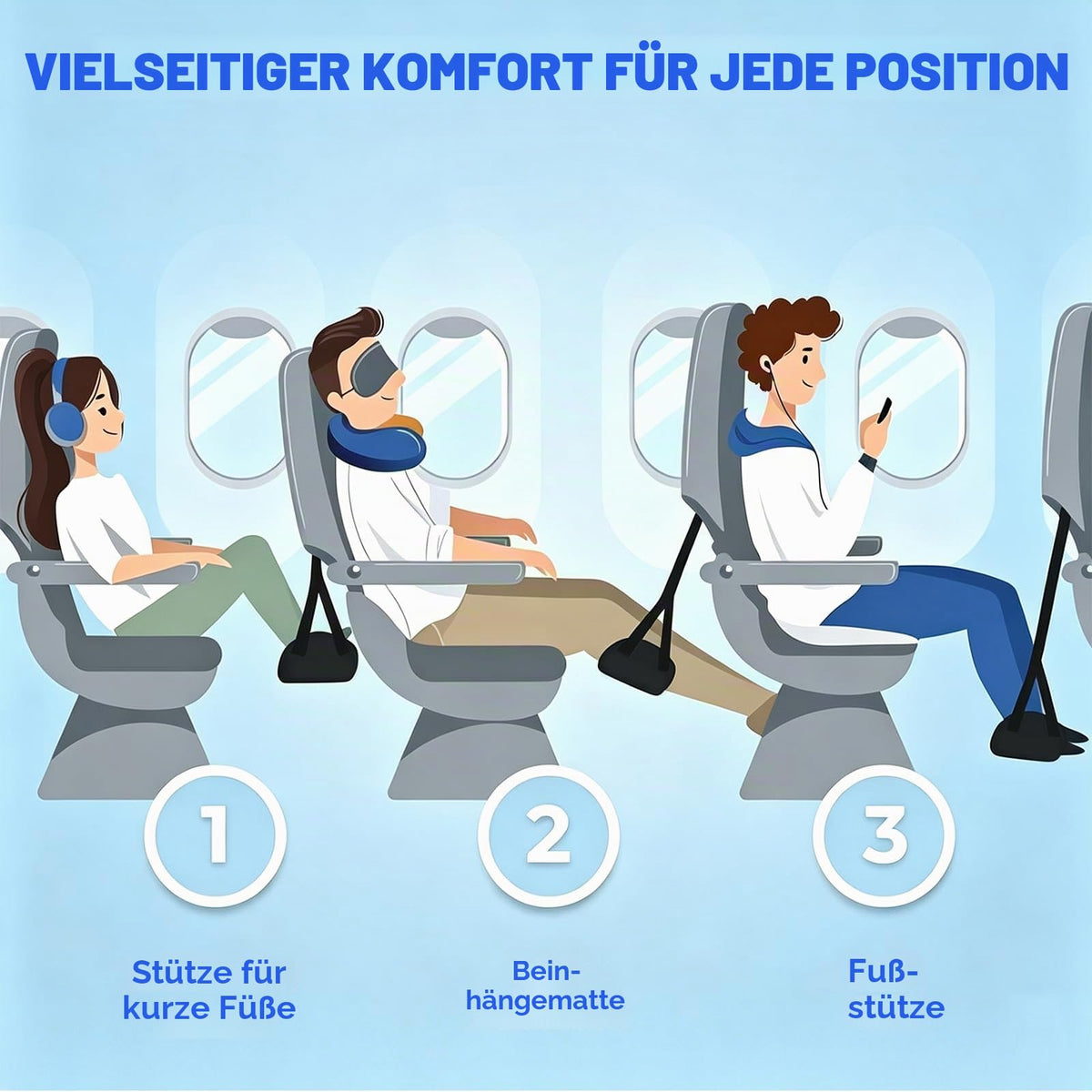Fußstütze Flugzeug, Tragbare Verstellbare Reise Fuß Hängematte, Flugzeug Gadgets, Hängende Fußhängematte mit Abnehmbarer Stützplatte, für Büro, Reisen, Fernflug Bein Entspannung