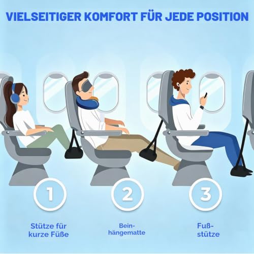 Fußstütze Flugzeug, Tragbare Verstellbare Reise Fuß Hängematte, Flugzeug Gadgets, Hängende Fußhängematte mit Abnehmbarer Stützplatte, für Büro, Reisen, Fernflug Bein Entspannung