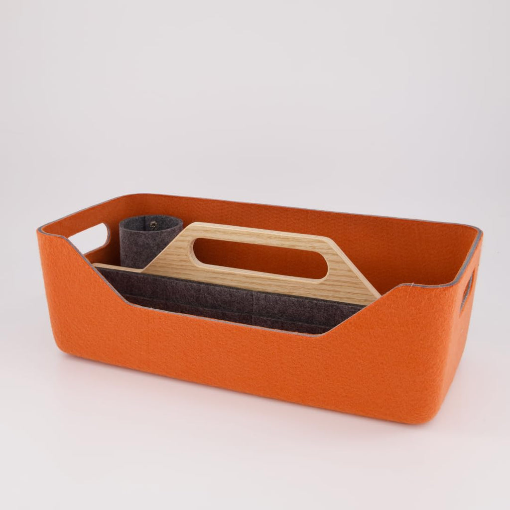 Gustav Loop – Mobiler Desk Organizer & Filztasche für Teams, Büros & Home Office | Spind Organizer aus recycelten Flaschen mit Eichenholz | Für flexibles Arbeiten & Desk Sharing (Ziegelrot)