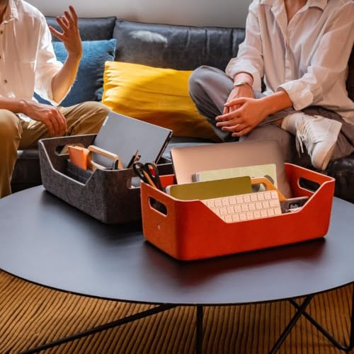 Gustav Loop – Mobiler Desk Organizer & Filztasche für Teams, Büros & Home Office | Spind Organizer aus recycelten Flaschen mit Eichenholz | Für flexibles Arbeiten & Desk Sharing (Ziegelrot)