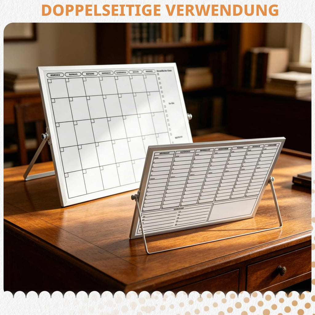 Magnetisch Whiteboard Klein,Doppelseitige Wochenplaner/Monatsplaner,30x40cm Magnetische Desktop Schreibtafel mit 10 Stiften, 4 Magnet,Schwamm, für Planung,To Do Liste,Schule,Zuhause, Büro,Schulsachen