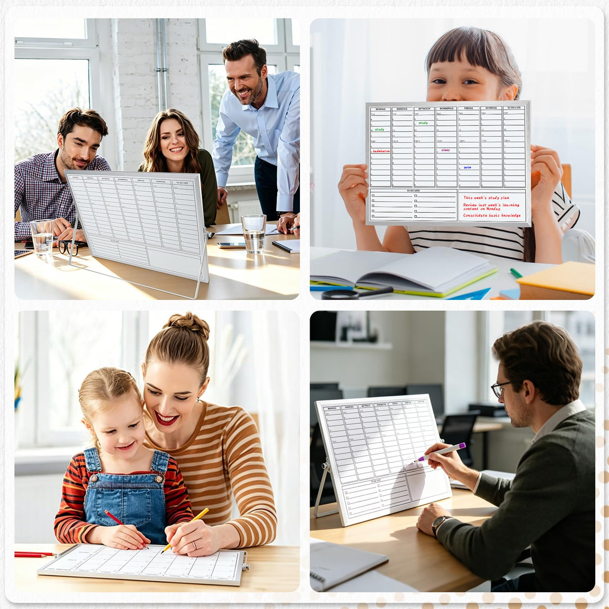 Magnetisch Whiteboard Klein,Doppelseitige Wochenplaner/Monatsplaner,30x40cm Magnetische Desktop Schreibtafel mit 10 Stiften, 4 Magnet,Schwamm, für Planung,To Do Liste,Schule,Zuhause, Büro,Schulsachen