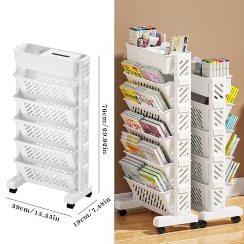 Mobiles Bücherregal mit Rollen, mehrlagiges Schreibtisch-Bücherregal