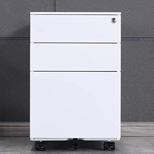 Aktenschränke,Schrankkorpus Vormontiert, Rollcontainer Büro-Rollcontainer mit Anti-umkippen-mechanismus, Bürocontainer mit 3 Schublade für A4, 50cm L x 39cm B x 60cm H, LWB020 (Weiß)