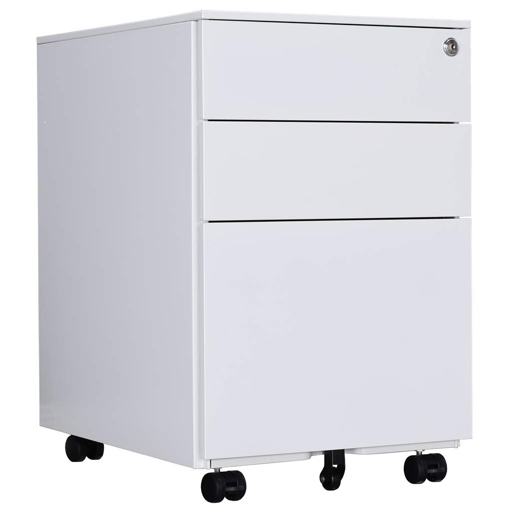 Aktenschränke,Schrankkorpus Vormontiert, Rollcontainer Büro-Rollcontainer mit Anti-umkippen-mechanismus, Bürocontainer mit 3 Schublade für A4, 50cm L x 39cm B x 60cm H, LWB020 (Weiß)