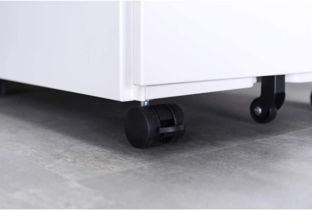 Aktenschränke,Schrankkorpus Vormontiert, Rollcontainer Büro-Rollcontainer mit Anti-umkippen-mechanismus, Bürocontainer mit 3 Schublade für A4, 50cm L x 39cm B x 60cm H, LWB020 (Weiß)